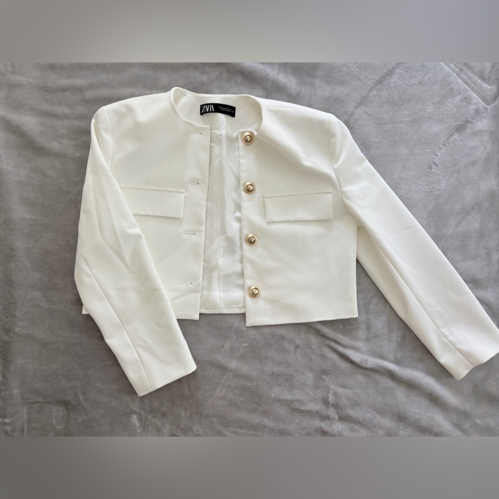 Zara Cream Cropped Blazer with Gold Buttons